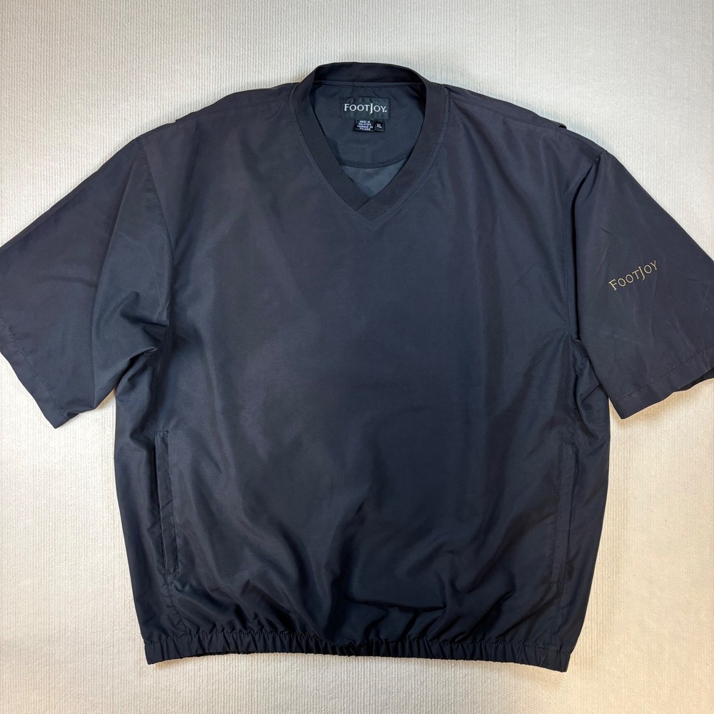 FootJoy Mens XL Black Short Sleeve V Neck‎ Golf Windshirt Pullover Jacket